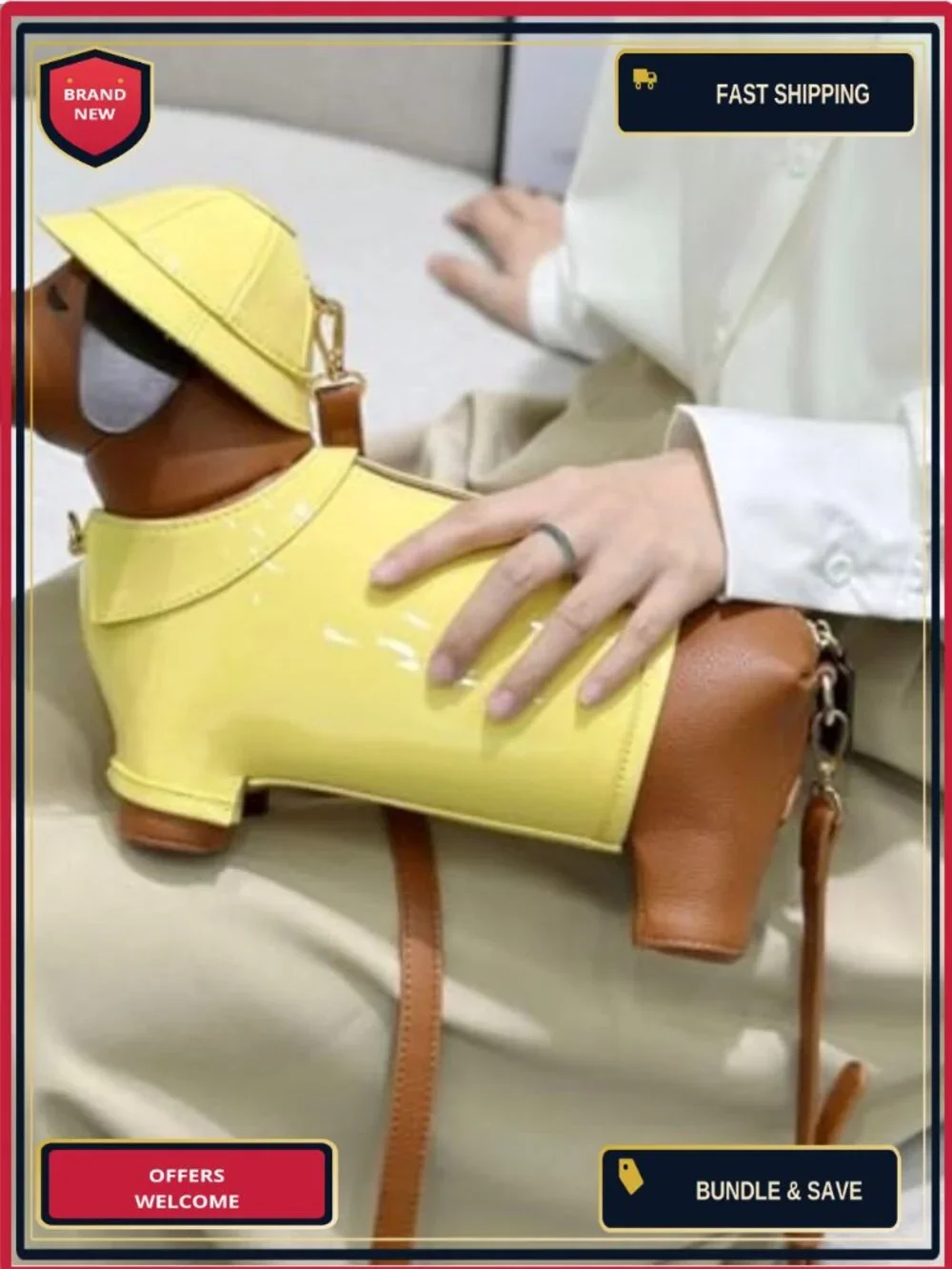 Dachshund Crossbody Purse Patent Leather Yellow Raincoat Design